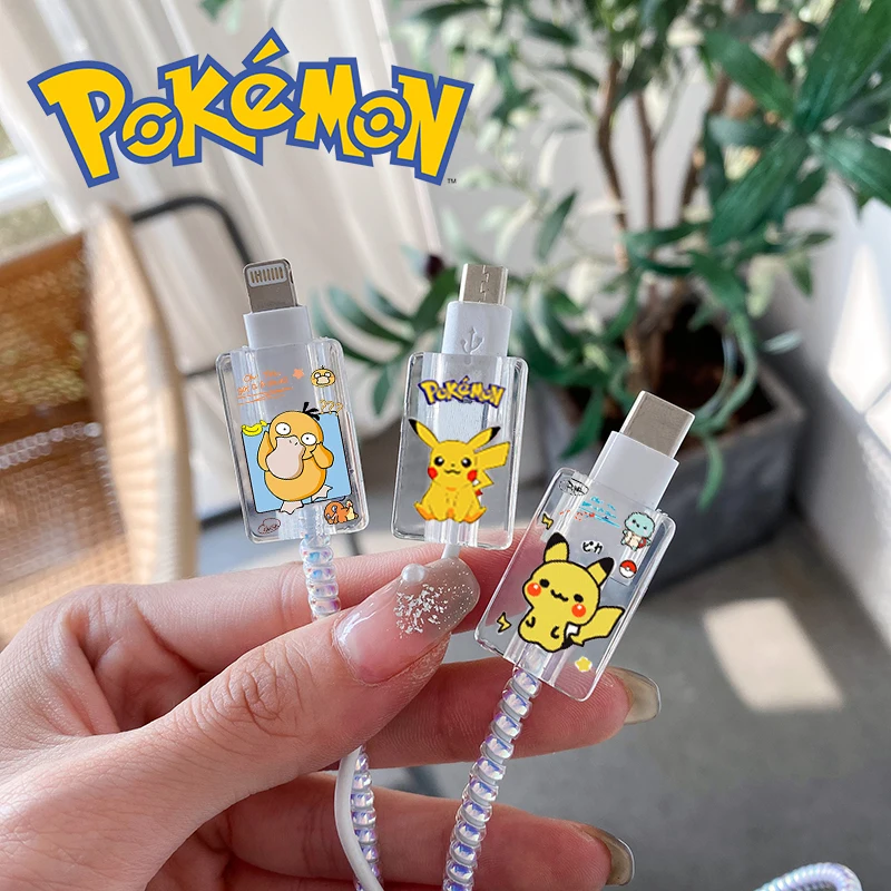 

Pokemon Cable Protector Cover Pikachu Psyduck Kawaii Anime Figures Charger Cables USB Data Line Head Transparent Protection Case