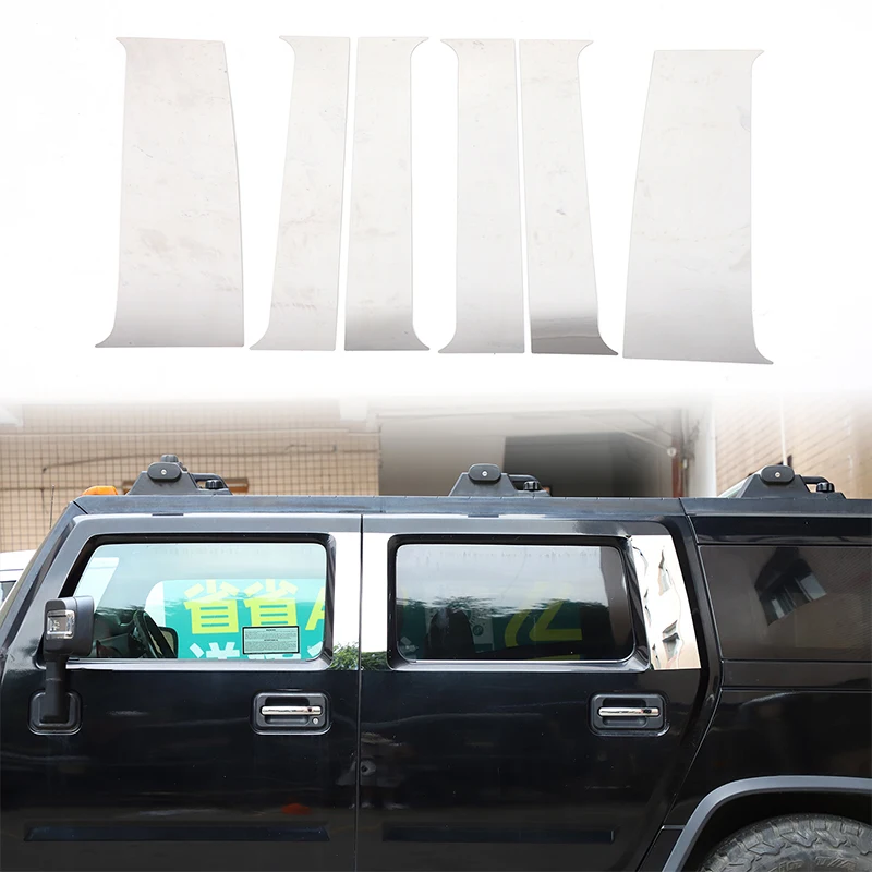 

Для 03-09 Hummer H2 нашивка на центральную стойку окна из нержавеющей стали, яркий набор из 6 предметов, аксессуары для модификации центральной стойки автомобиля