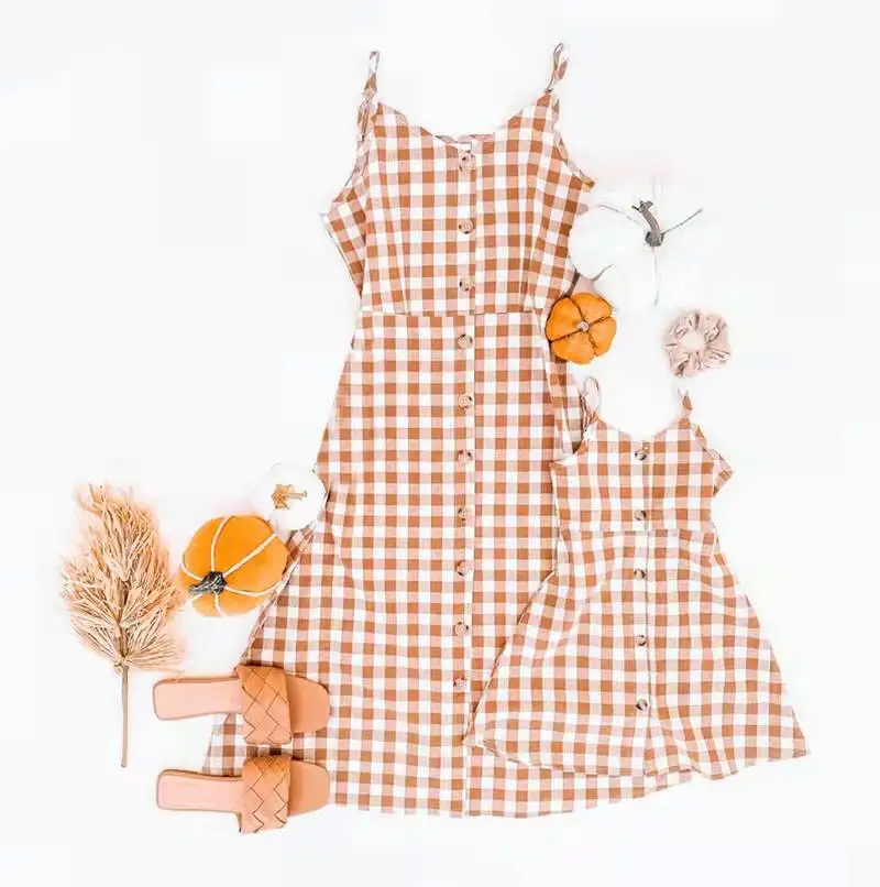 

Family Look Plaid Mother Daughter Matching Dresses Tank Mommy and Me Clothes Summer Mom Mum Baby Women Girls Fashion Dress 2022
