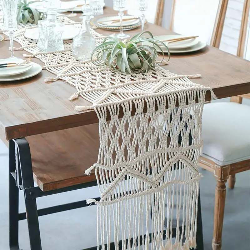 

European Bohemian Table Runner Macrame Hand-woven Tapestry Tea Table TV Cabinet Tablecloth Dresser Table Flag Home Decoration