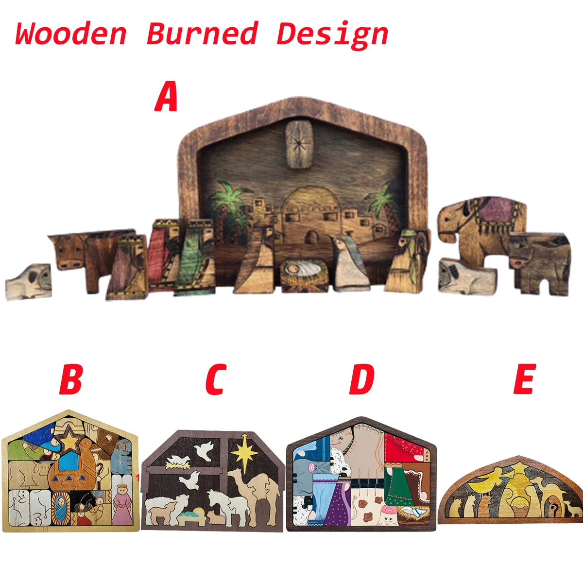 

Xmas Gift Wooden Jesus Puzzles Christmas Home Decoration Nativity Puzzle with Unique Wood Burned Design Jigsaw Game Figurines