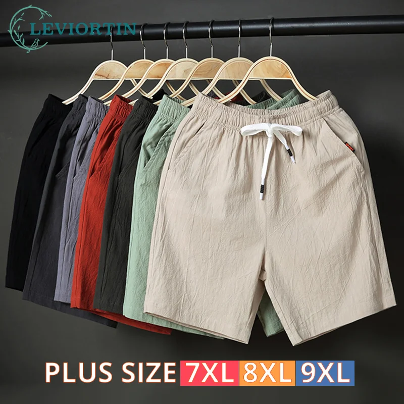 

Summer Men's Solid Shorts Linen Solid Color Short Trousers Male Summer Plus Size 7XL 8XL 9XL Breathable Flax Casual Shorts