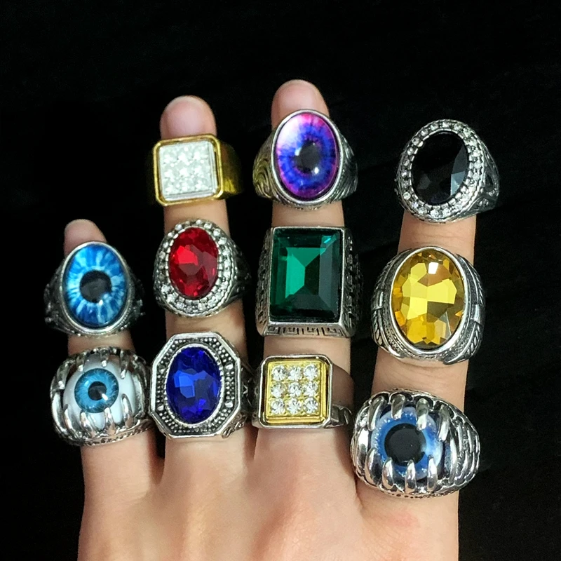 

Bulk Wholesale 30/50pcs Top Punk Gothnic Vintage Metal Rings Mix For Women Men Retro Rock Natural Stone Fashion Jewelry Gifts