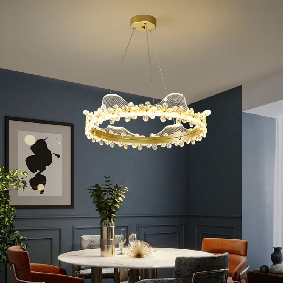 

Скандинавская версия, современная люстра для гостиной, простой светильник, роскошная хрустальная лампа для столовой, лампа для спальни, худ...