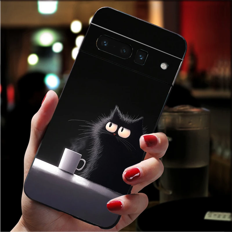 Caricature cat with a mug Phone Case For Google Pixel 9 Pro XL 8 7 6 8A 7A 6A 4A 3A 3XL 5 4