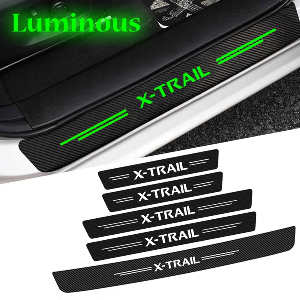 

5Pcs Car Trunk Door Sill Scuff Protector Plate Luminous Tape for Nissan X-Trail Logo Tail Bumper Guards Glowing Threshold Trims