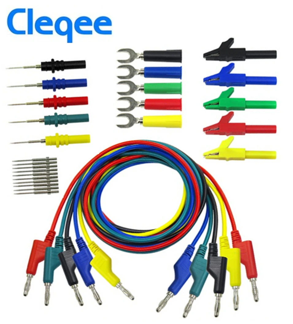 

Cleqee P1036B 4mm Banana to Banana Plug Test Lead Kit for Multimeter Match Alligator clip U-type & puncture test porbe kit