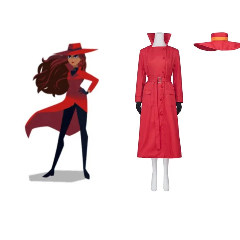 

Anime Carmen Sandiego Cosplay Costume Uniform Full Set Red Outfits Halloween Carnival New Year Party Suit