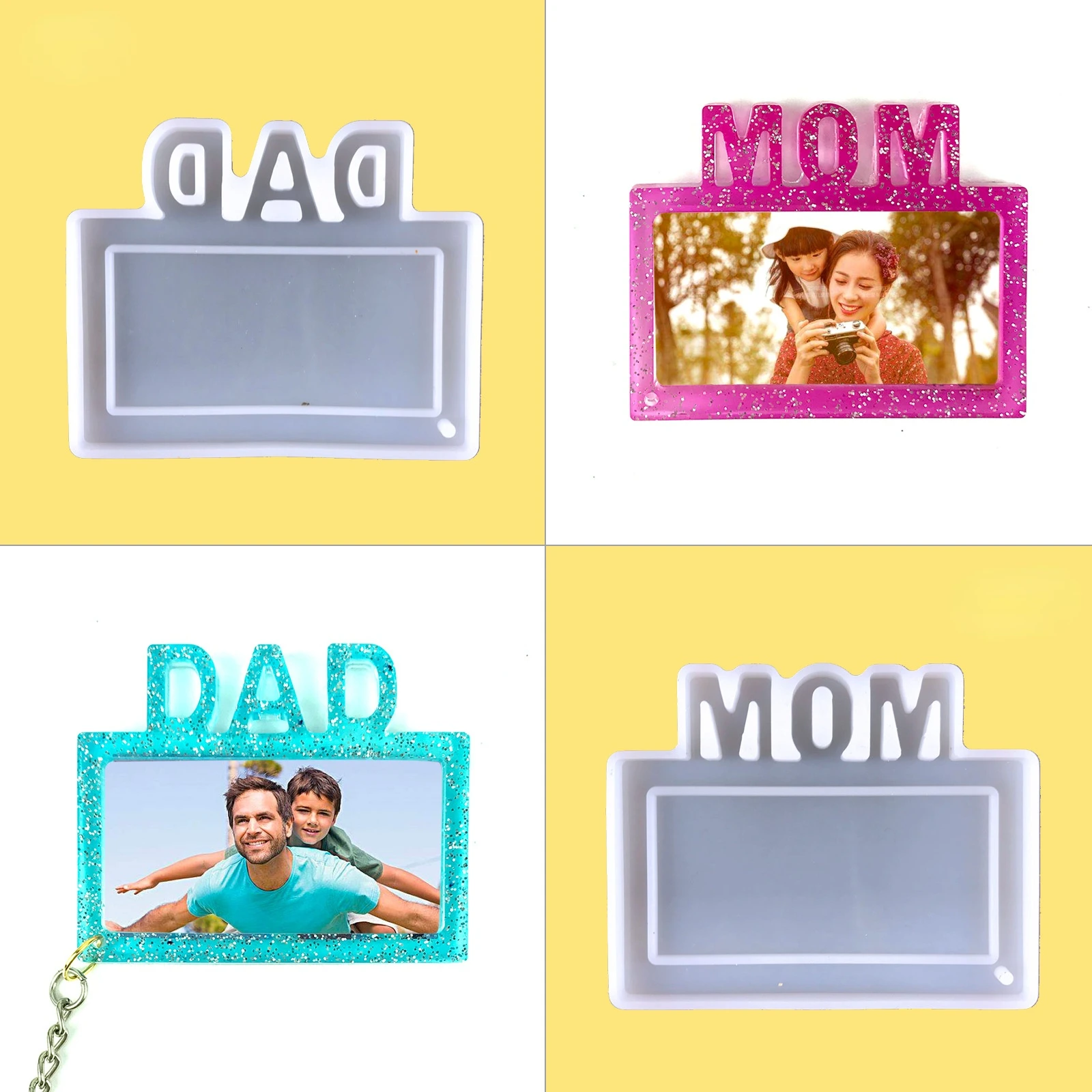 Силиконовая форма для брелоков с фоторамкой мам и Пап