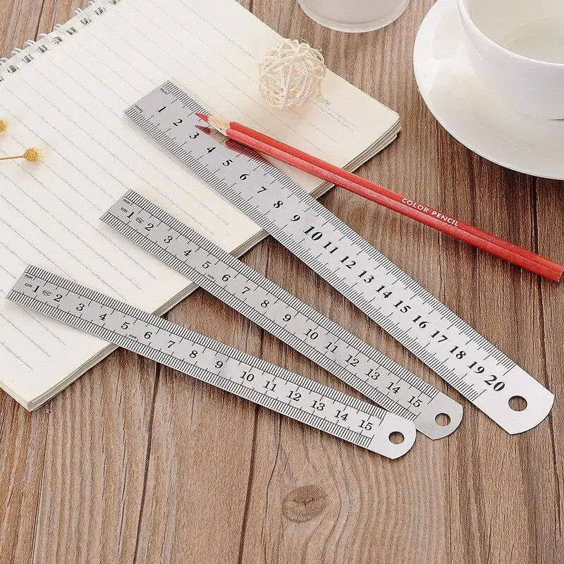 

15cm/20cm/30cm Stainless Steel Ruler Metal Straight Ruler Measure Tool Ruler Stationery for Students Staff