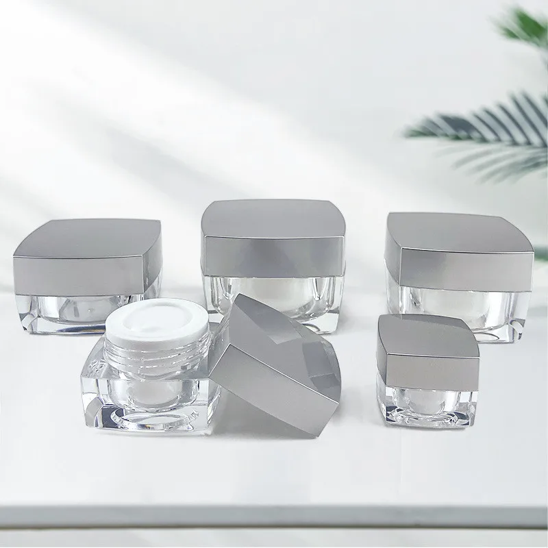 

5g 10g 15g 30g 50g Matte Silver Square Bottle Cosmetic Empty Jar Pot Eyeshadow Lip Balm Face Cream Sample Nail Oil Containers