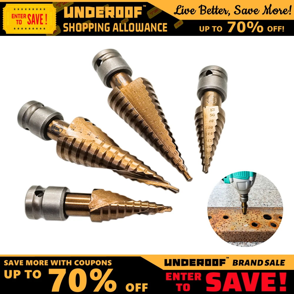 UNDEROOF Step Drill Bit for Electric Wrench with 1/2'' Head Extended Drill Bit HSS High Speed Steel 4241 6542