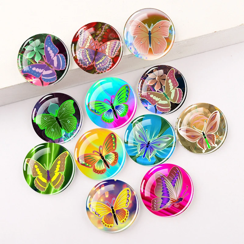 

12 шт красочные бабочки 25 мм 20 мм 16 мм 12 мм стеклянные кабошоны ручной работы Подвески DIY ювелирных изделий фурнитура