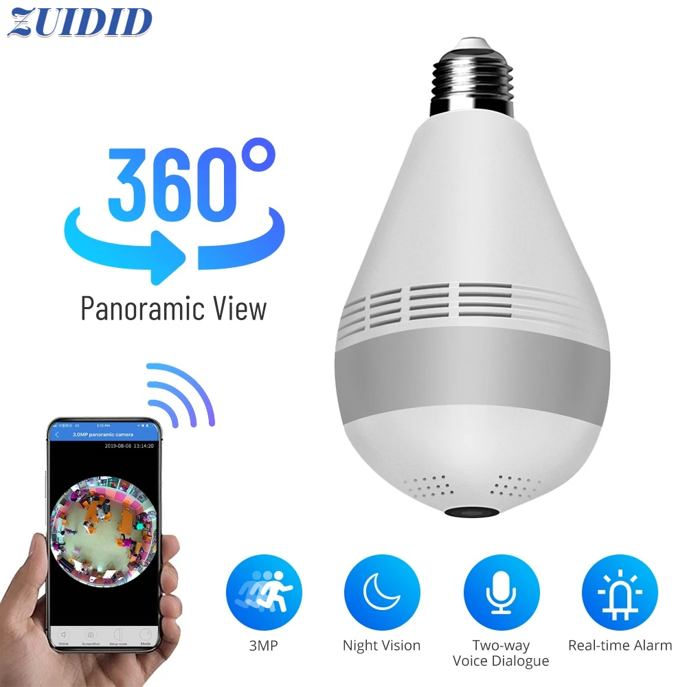 

Беспроводная панорамная Wi-Fi камера «рыбий глаз» с углом обзора 360 °, 3 Мп, IP-камера для домашней безопасности, подсветка, ночное видение, две а...