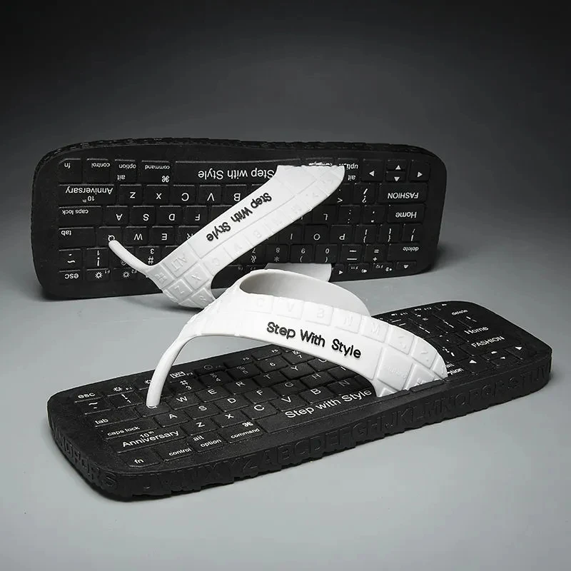 

Summer 2022 Flip Flops For Men Non-slip Beach Sandals Man Outside Slippers Creative Keyboard Male's Slippers Boys Fashion Slides