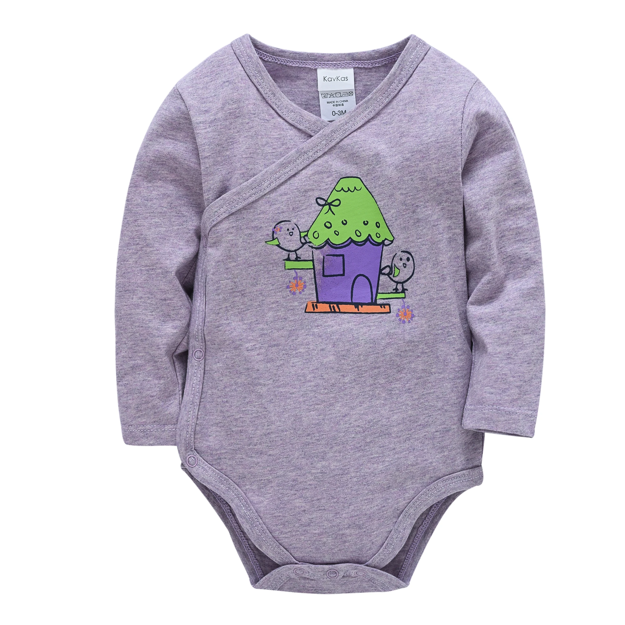 

Honeyzone Spring Autumn Clothes 100% Cotton Long Sleeve Purple Cartoon Small House Printed Bodysuit bebe naissance