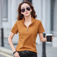 korean fashion zipper t shirt women cotton t shirts short sleeve summer tops woman clothes casual tee shirt camisetas de mujer