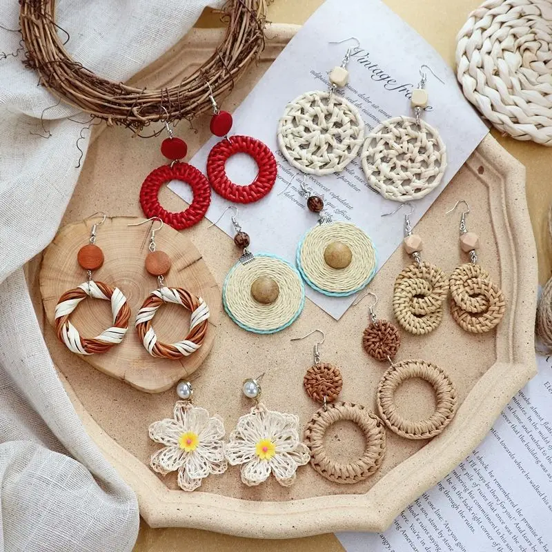 

Vintage Handmade Earrings for Women Natural Wood Boho Dangle Drop Earring Jewelry Christmas Gift