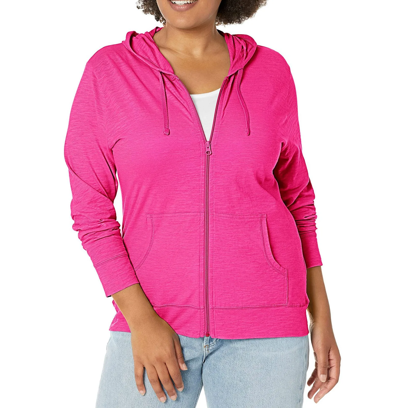 

Women's Long Sleeve Hoodie Full Zip Hoodie Solid Color Hoodie