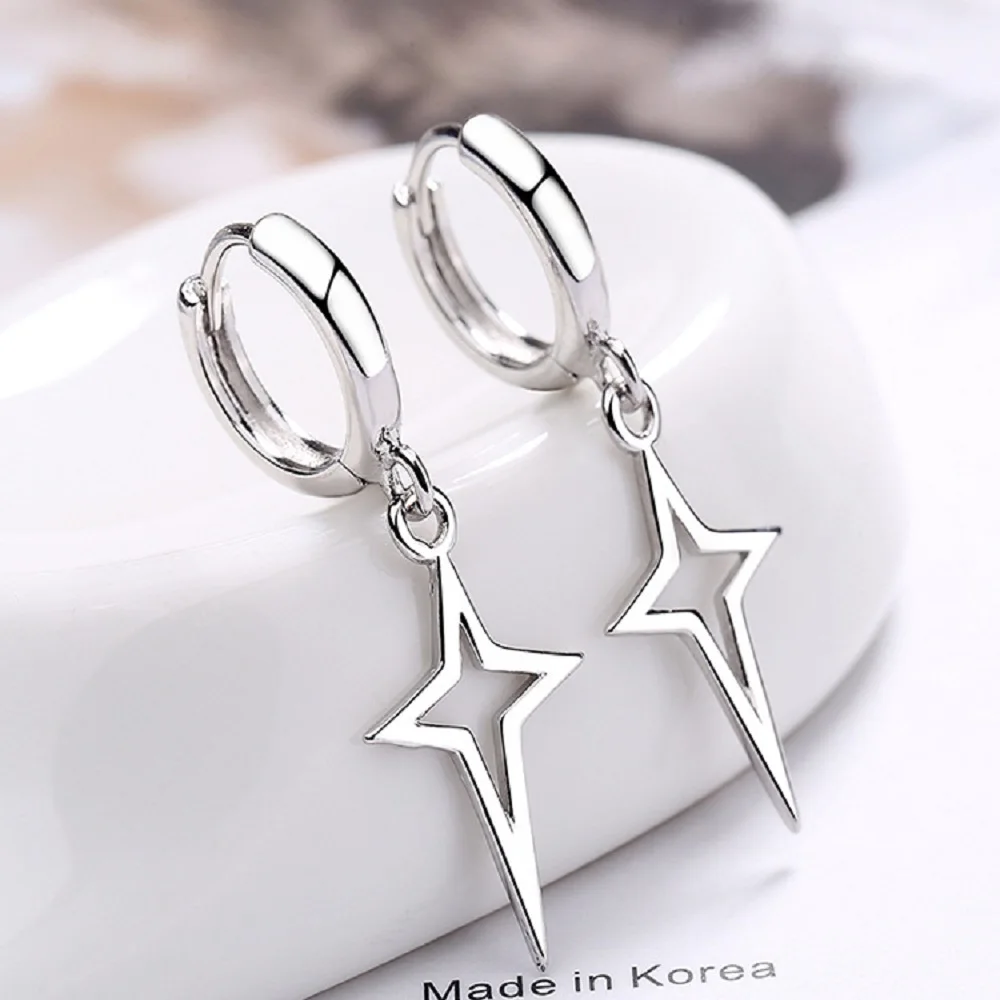 

Gothic Punk Style Copper Metal Drop Earrings Black Silver Color Stars Cross Pendientes Fashion For Women Men Rock Jewelry