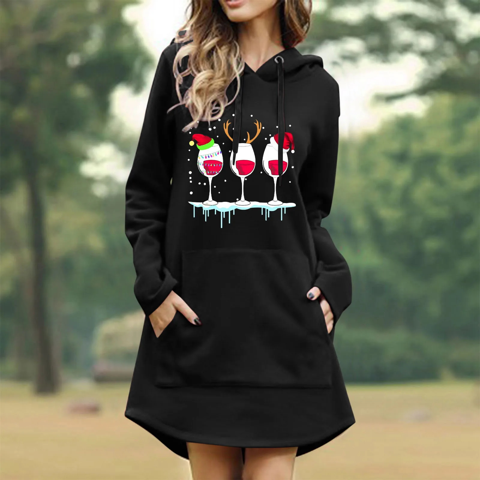 

Ladies Hooded Top Blouse Christmas Printed Shirt Long Sleeve Printed Splicing Long Female Oversized Hoodie Ash Zip up Hoodie
