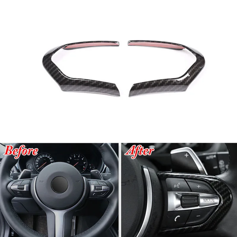 

2pcs Carbon Fiber Style ABS Steering Wheel Frame Trim For BMW M3 M4 M5 New 1 3 Series X5M Car Interior Accessories High Quality