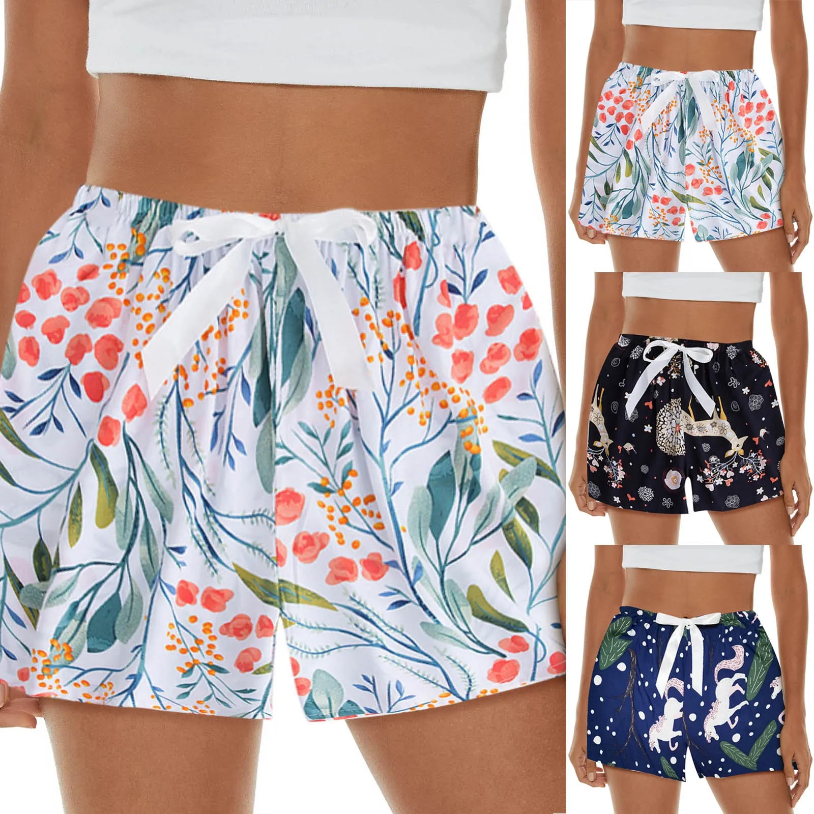 

Boho Floral Printed Beach Shorts Pants Loose Elastic Waist Comfortable Shorts Pocket Beach Shorts Sleep Lounge Baggy Shorts 2022