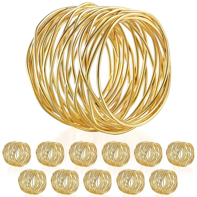 

Twisted Wire Mesh Napkin Rings Holders Party Wedding Christmas Gathering Gold 12Pcs Durable Easy Install Easy To Use