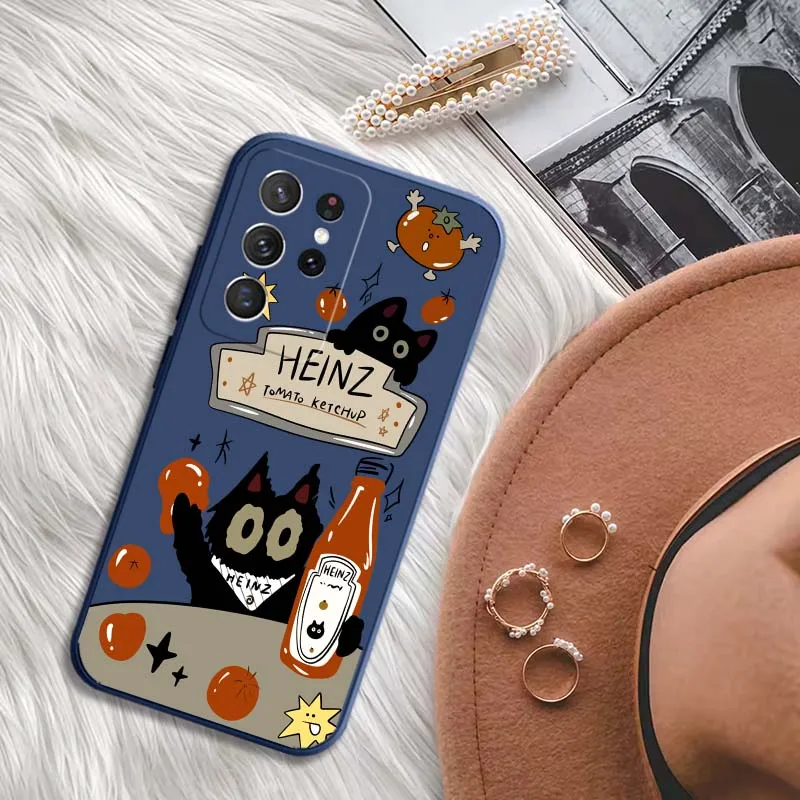 Фото Чехол для телефона Samsung Galaxy S22 S21 S20 S10 S10E Plus Ultra Lite FE 5G с рисунком черной кошки Heinz, мягкий чехол для телефона №2