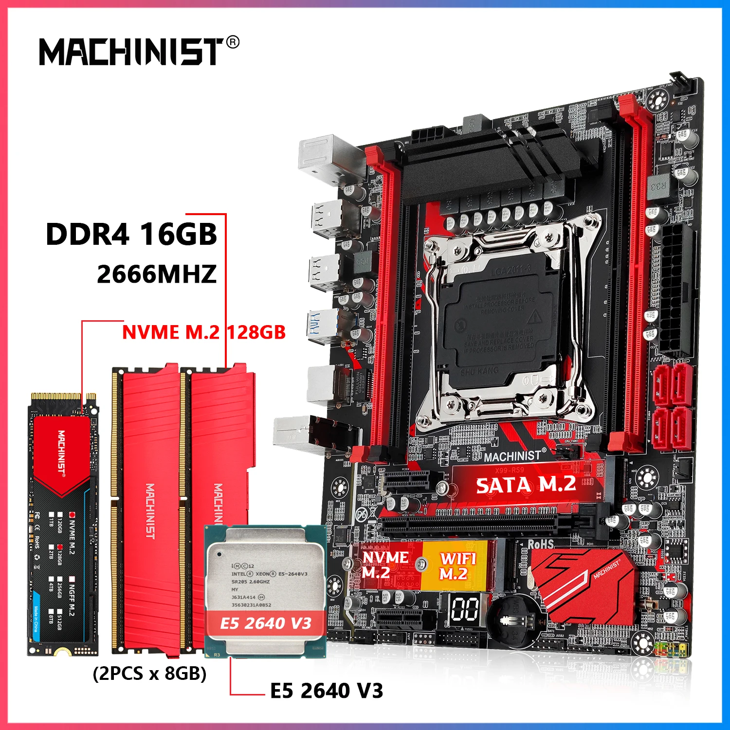 

Machinist X99 RS9 X99 Motherboard LGA 2011-3 Set Kit With Intel Xeon E5 2640 V3 CPU Processor DDR4 16GB RAM Memory USB3.0