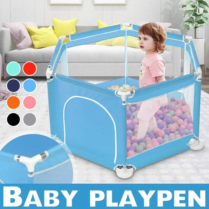 

6 Panel Baby Playpen Safety Fence Play Mat Firmly Stainless Steel Design Indoor Large Basketball Football Playground For 0-6Y US