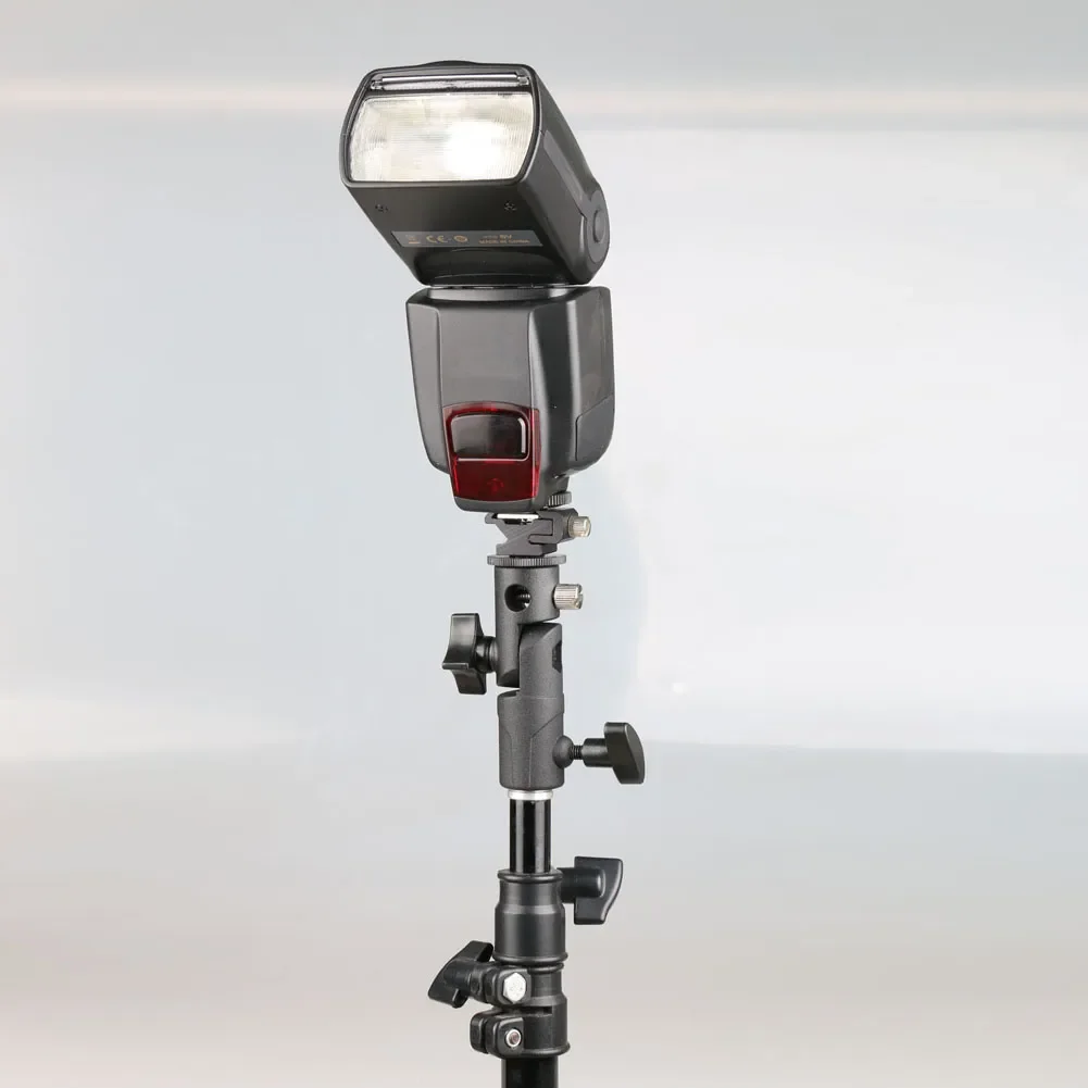 

Metal Flash Hot Shoe Speedlite Umbrella Holder Light Stand 1/4" to 3/8" Screw Mount Swivel Adapter Flash Bracket