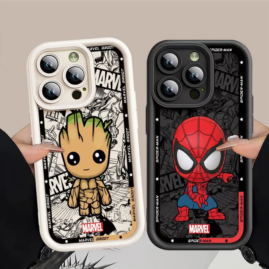 Чехол для телефона с рисунком Marvel Spiderman Groot Apple iPhone 13 15 16 Pro Max 14 11 12 Plus мягкий ТПУ