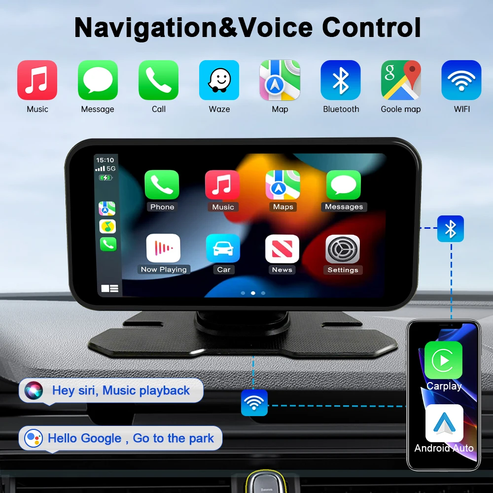 Фото 6-дюймовый портативный автомобильный радиоприемник Carplay, беспроводной мультимедийный проигрыватель с HD IPS-дисплеем, сенсорным экраном, функцией Mirror Link, FM-трансмиттером и автоаудио №4