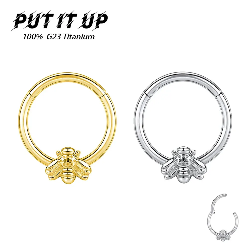 

G23 Titanium Bee Nose Ring F136 Implant Grade No Dowel Hinged Clicker Segment Tragus Cartilage Body Piercing Jewelry Wholesale