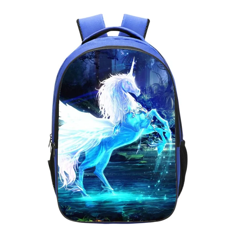 

Fashion Blue Boys Schoolbag for Girls Book Bags Animal Printing Cool Horse Kids School Backpack for Children Multi Size Options