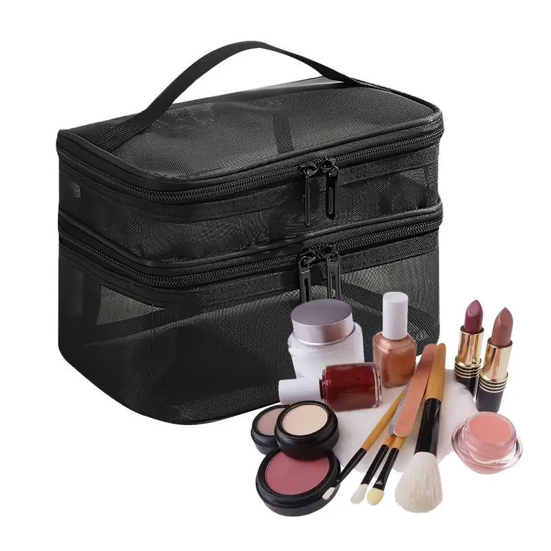 

Portable Cosmetic Bag Double Layers Travel Toiletry Case With Handle Big Capacity Makeup Organizer For Women Storage Accessories