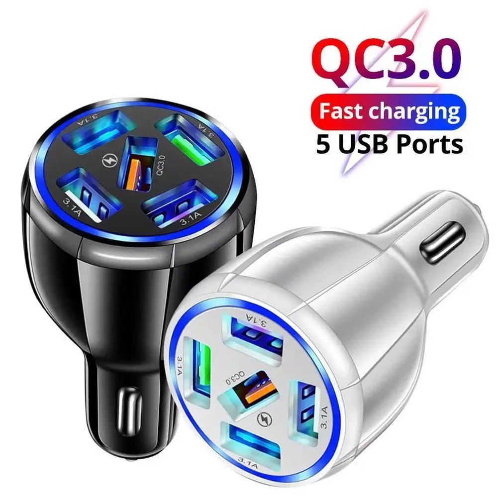 15A 5USB Car/Truck Charger USB Fast Charging QC3.0 Adapter For Mobile Phone Car SUV Off-road Truck