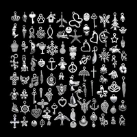 100pcslot tibetan silver mixed animal leaf key crown charms alloy metal pendants for diy handmade jewelry accessaries making
