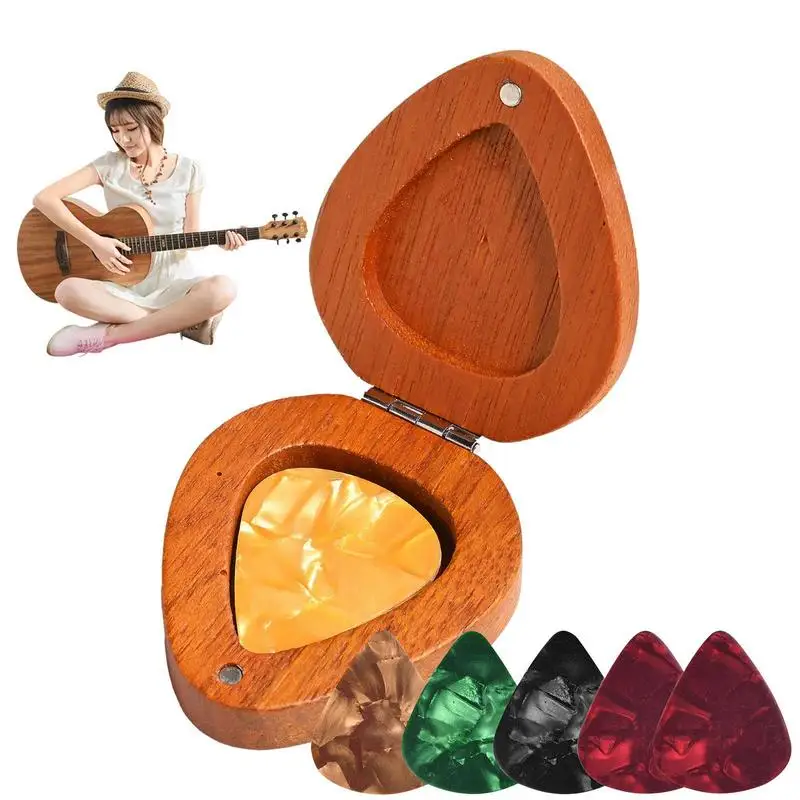 

Guitar Pick Case Storage Box Wooden Collector Display Box Smooth Guitar Pick Container For Electric Acoustic Wooden Ukulele And