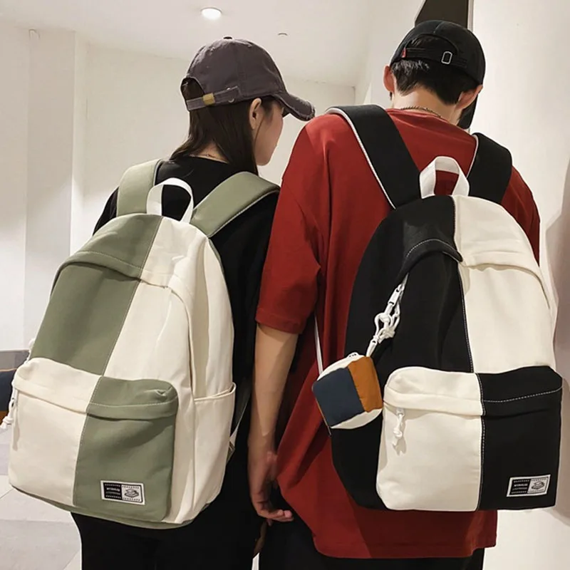 

Simple Grid Color Contrast Stitching Student Backpack Waterproof and Wear-resistant Boys and Girls Nylon Schoolbag Computer Bag