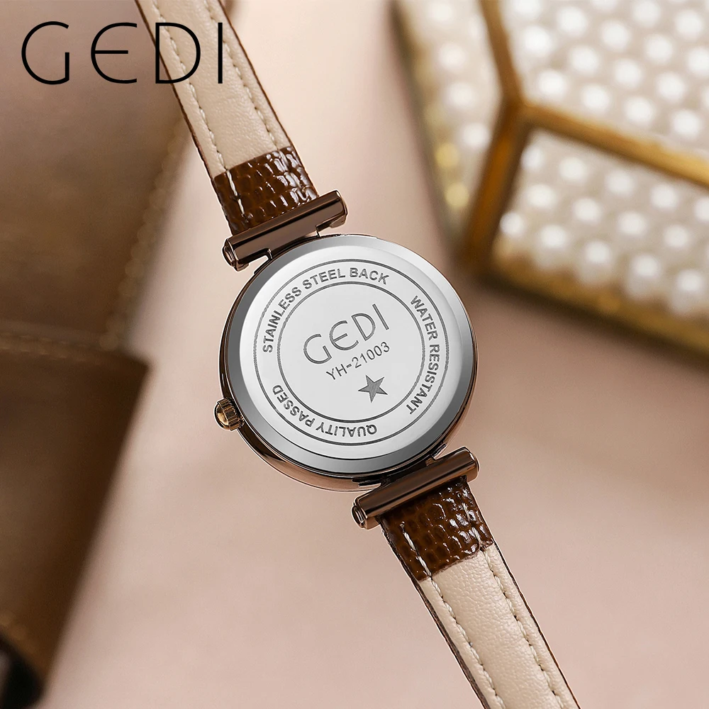 GEDI Retro Women Watches Vintage Roman Dial Leather Strap Waterproof Female Watch Fashion Casual Ladies Quartz Wristwatches 2023