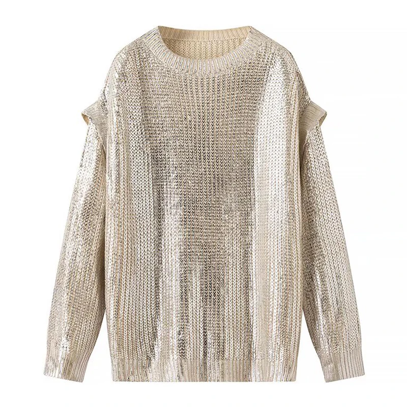 Женский однотонный пуловер с блестками