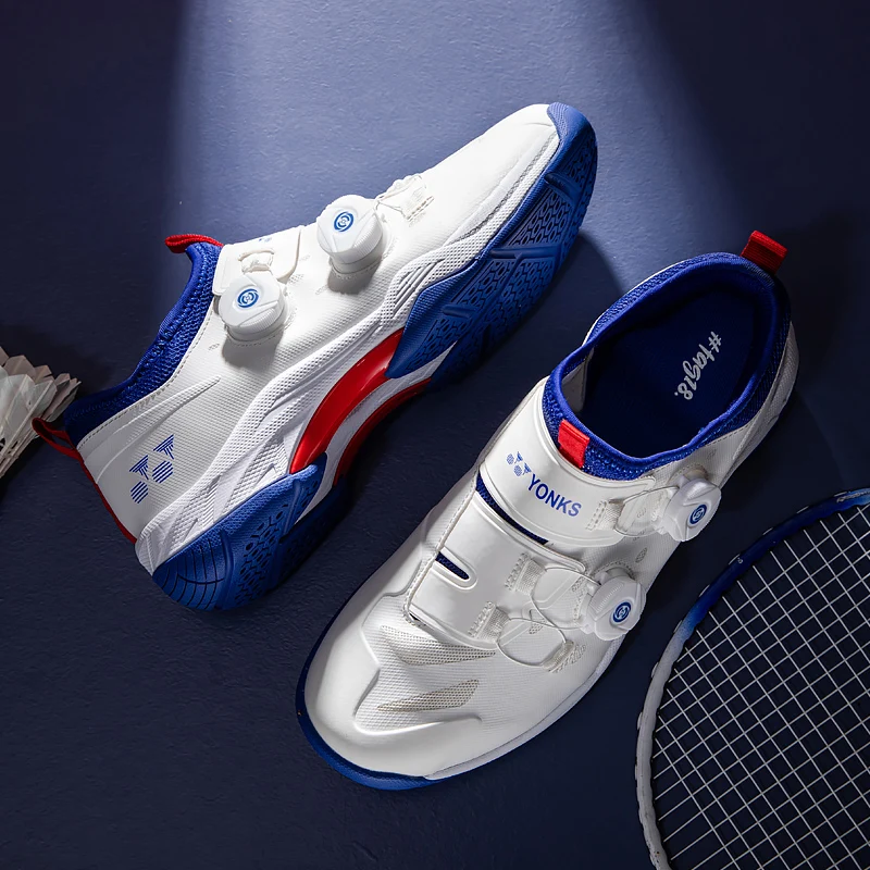 New men's and women's universal comfortable light breathable double rotary buckle badminton shoes sneakers