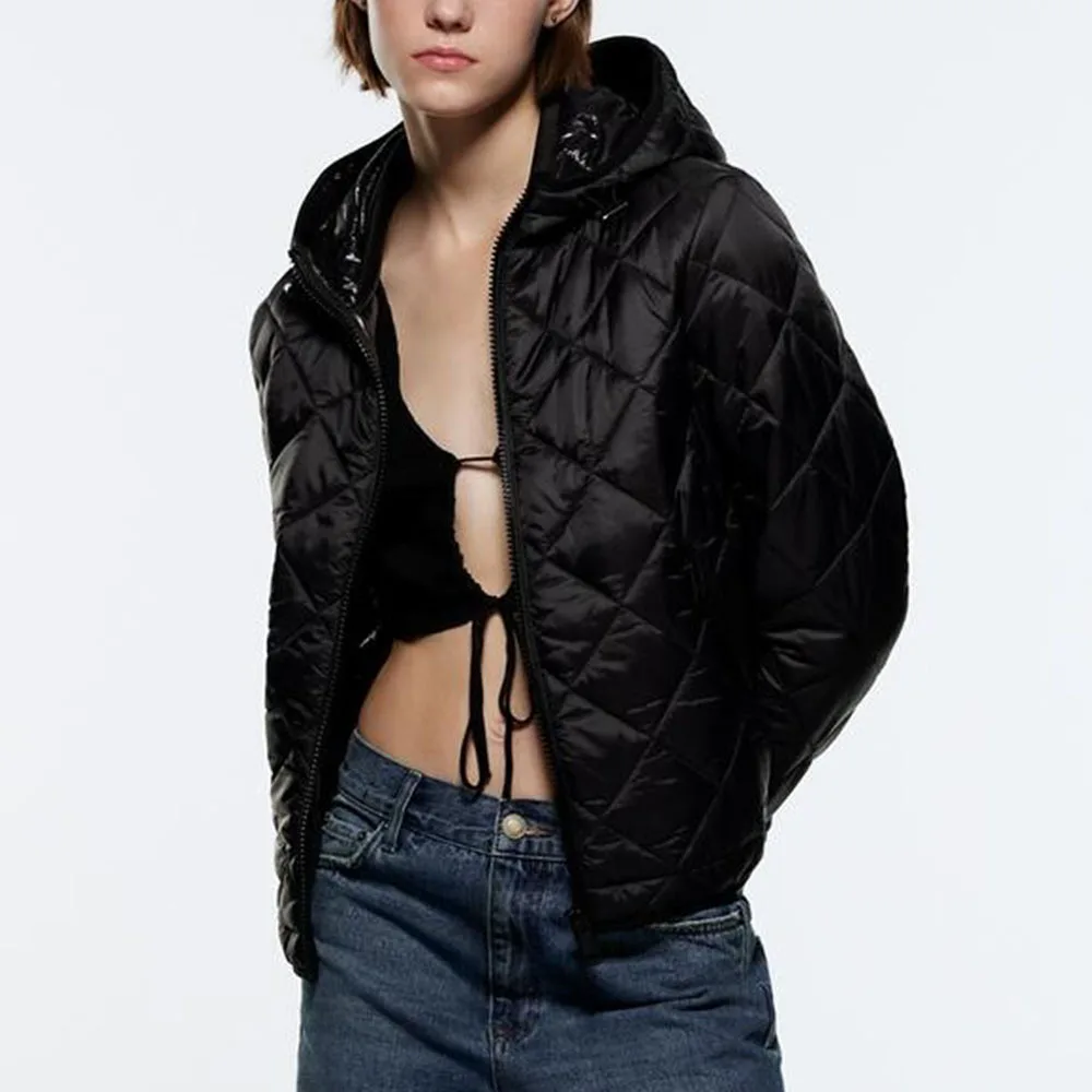 2022 New Autumn and Winter Women's Zipper Green Hooded Regular Cotton Clothing Casual Warm Jacket