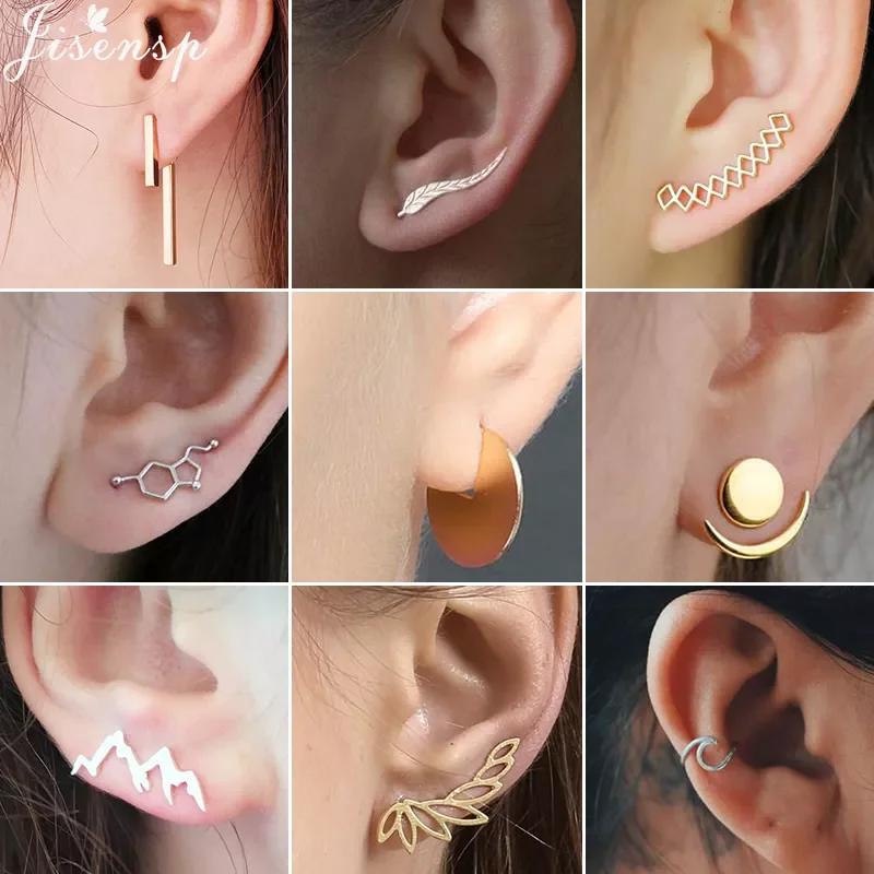

Bohemian Vintage Earings Jewelry Leaf Ear Crawlers Geometric Round Stud Earrings for Women Simple Wave Ear Climber Girls