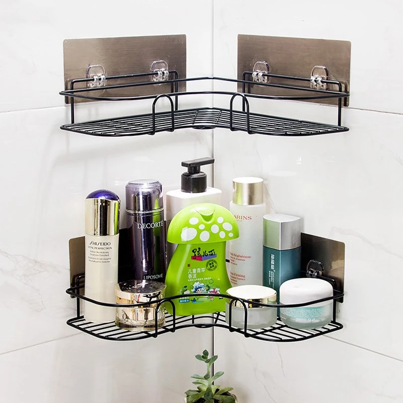 

Bathroom Wall Mounted Holder Corner Shampoo Shelf Storage Basket Metal Cosmetic Rack Punch-Free Home Organizer Bath Accessories