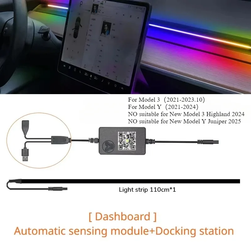 

Для Tesla Model 3Y приборная панель окружающего освещения с беспроводной зарядкой светодиодный атмосферный светильник управле...