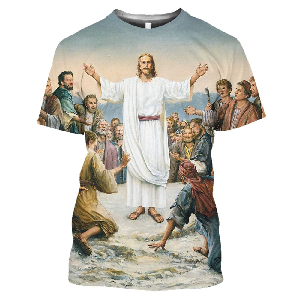 

Christ Jesus Men Shirt Women 3D Printing Religion God Manga Tees Daily Harajuku Cosplay Cool Short Sleeve Streetwear Unisex Top
