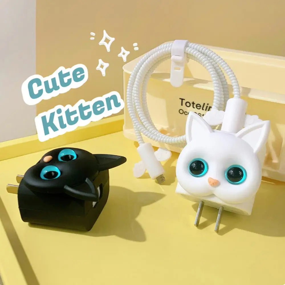 

Cute 3D Cat Organizer Data Line Management Charging Safe Plug Protection Winder USB Protector Cover For Apple IPhone 20W